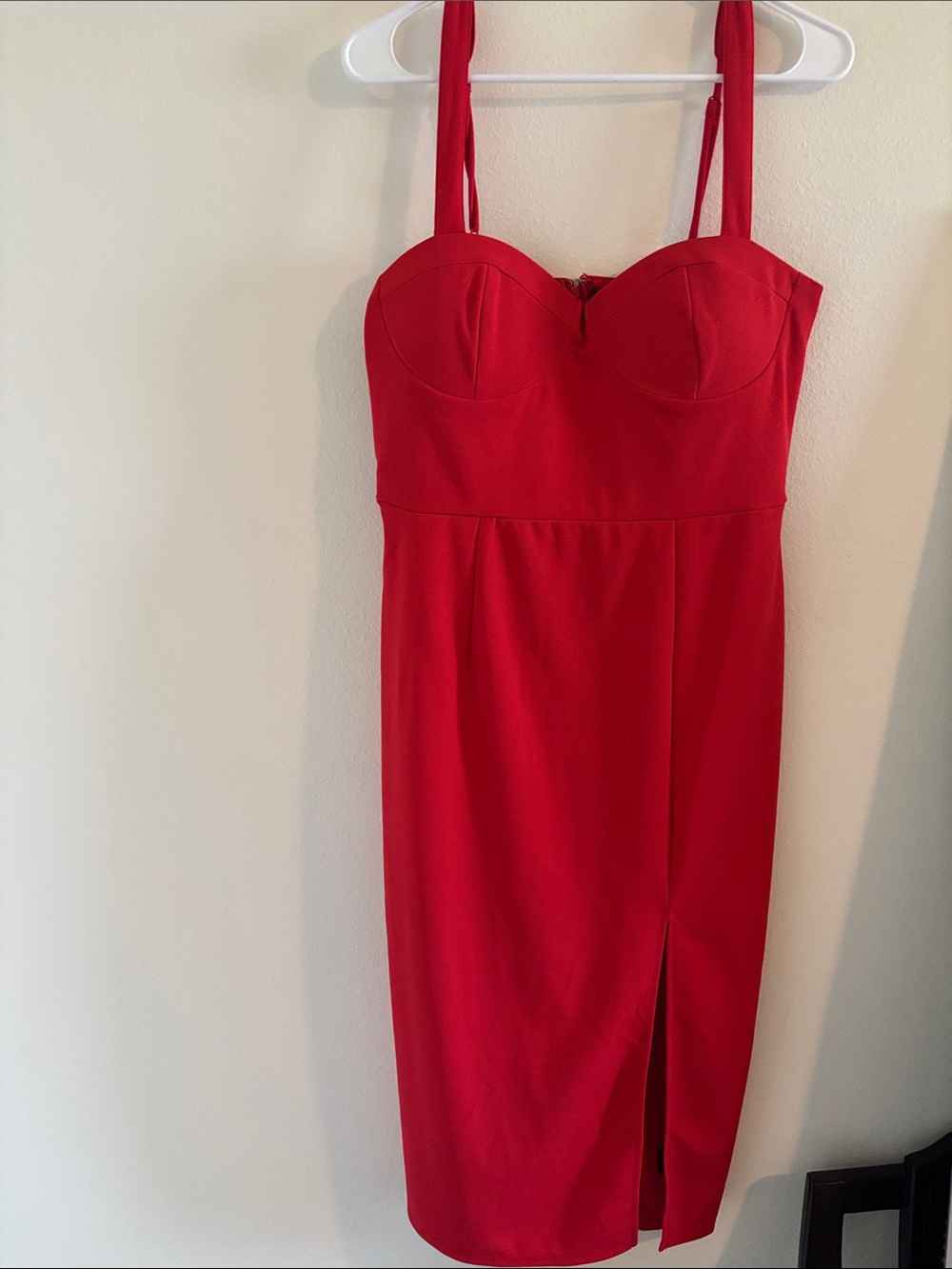 Trixxi Red Bustier Midi Dress with Front Slit